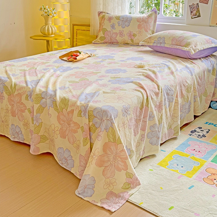 91家纺网 家纺一手货源 找家纺 卡普二店 2024新款牛奶绒印花单床单 花开物语