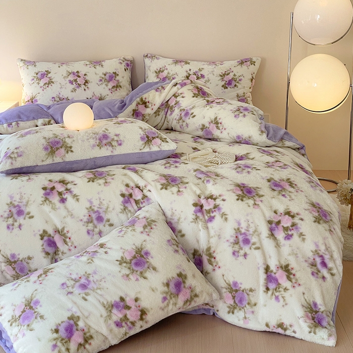 91家纺网 家纺一手货源 找家纺 安哆啦家纺 2024新款ins风高克重兔毛绒四件套 花团锦簇