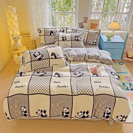 卡普二店 2024新款牛奶绒印花四件套 熊猫皮皮