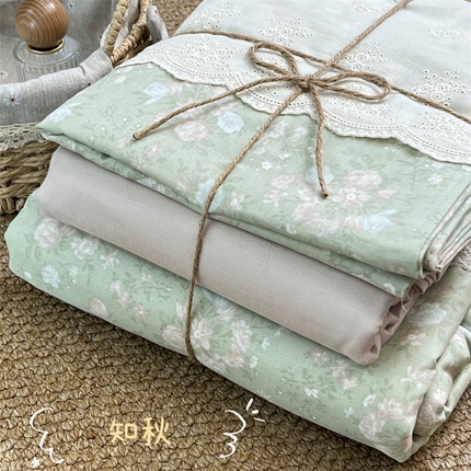 91家纺网 家纺一手货源 找家纺 （总）2024新款全棉印花双层纱四件套--蕾丝花边款