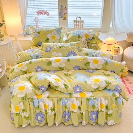 91家纺网 家纺一手货源 找家纺 （总）优家居 2025新款芦荟棉双层边夹棉床裙四件套