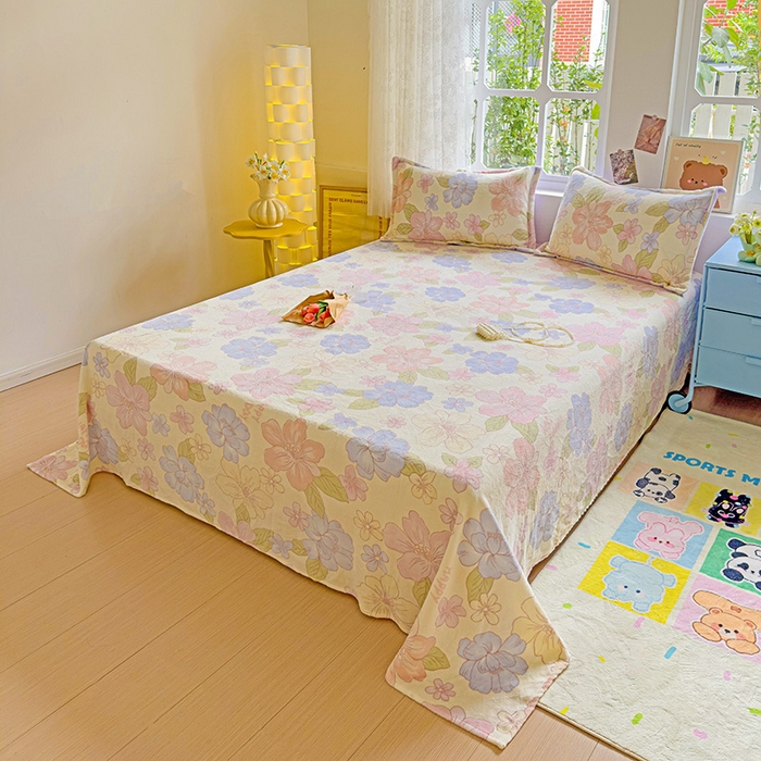 91家纺网 家纺一手货源 找家纺 卡普二店 2024新款牛奶绒印花单床单 花开物语