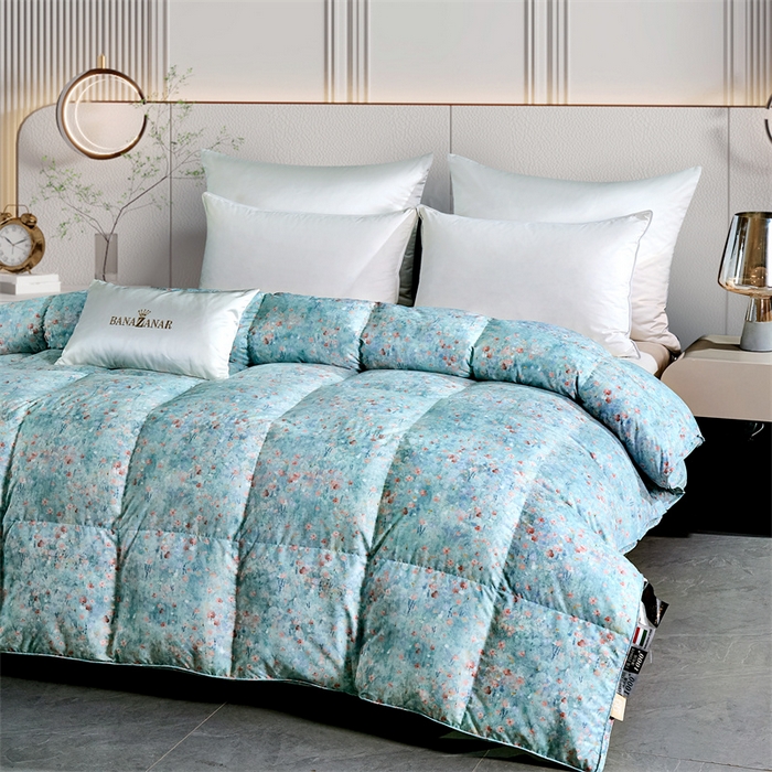 91家纺网 家纺一手货源 找家纺 静若居羽绒被壳 2024羽绒被壳印花糯棉静音软糯面料羽绒被壳厂家直销 小碎花清新绿