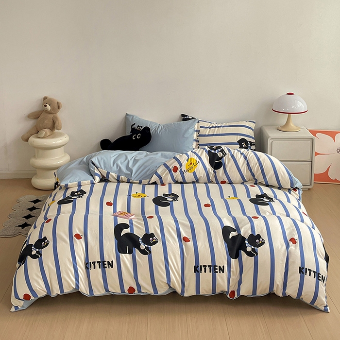 91家纺网 家纺一手货源 找家纺 一霖家纺 2024新款高克重云朵棉毛巾绣印＋绣小清新系列四件套 哈基米