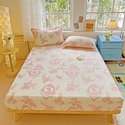 卡普二店 2024新款牛奶绒印花单床笠 浪漫玫瑰