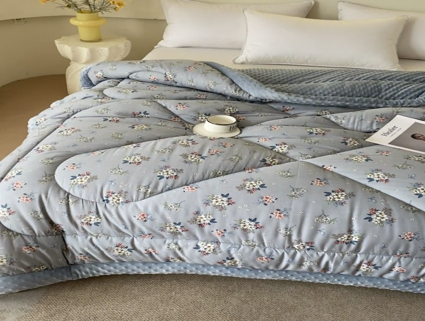 91家纺网 家纺一手货源 找家纺 云家 2024新款A类全棉豆豆绒被子被芯纯棉豆豆被冬被大豆被 桔梗花