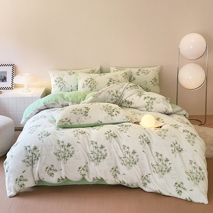 安哆啦家纺 2024新款ins风高克重兔毛绒四件套 品竹
