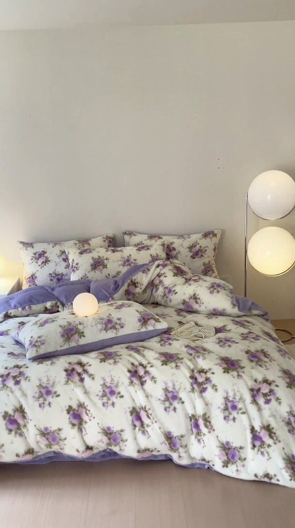 91家纺网 家纺一手货源 找家纺 安哆啦家纺 2024新款ins风高克重兔毛绒四件套 花团锦簇