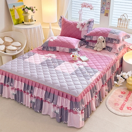 91家纺网 家纺一手货源 找家纺 （总）优家居 2023新款芦荟棉双层边夹棉床裙