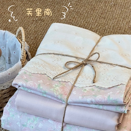 2024新款全棉印花双层纱四件套--蕾丝花边款芙里南