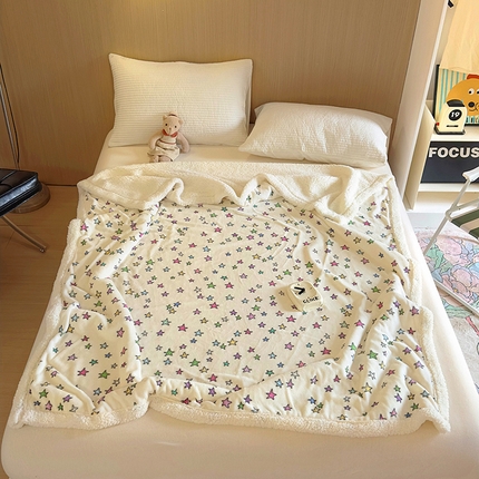 91家纺网 家纺一手货源 找家纺 山茶家纺 2024新款多功能羊羔绒双层大版牛奶绒盖毯 盖毯-米星星