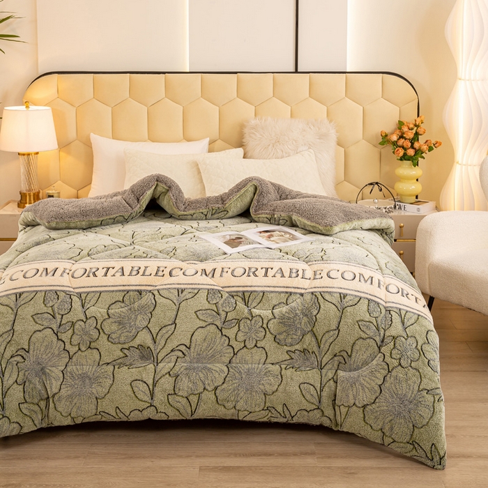 91家纺网 家纺一手货源 找家纺 2025新款直播雪花绒冬被法莱绒羊羔绒牛奶绒被子被芯 枝繁叶茂