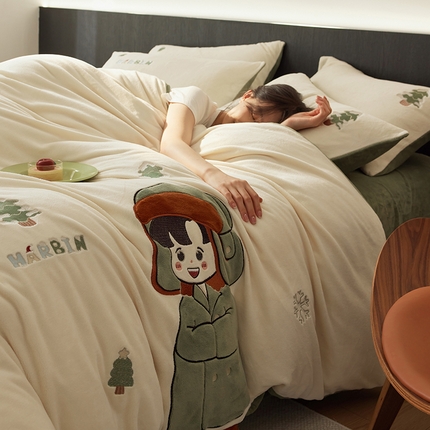 91家纺网 家纺一手货源 找家纺 （总）2024新款牛奶绒立体贴布绣四件套