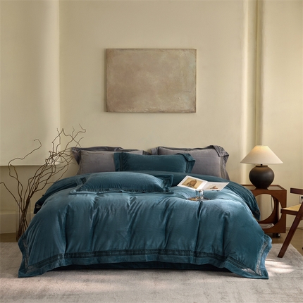 榻尚家居 2024新款加厚婴肤牛奶绒四件套-云梦 云梦-藏蓝