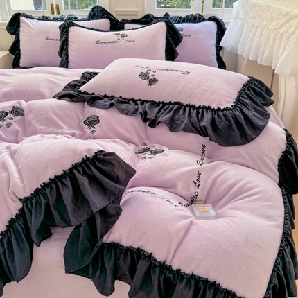 凯美家居 2024新款法式牛奶绒刺绣四件套-欧雅 场景二 欧雅-浅紫