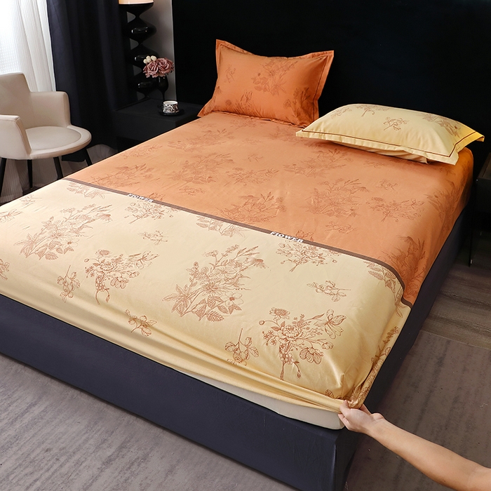 91家纺网 家纺一手货源 找家纺 贝兰仙奴 2024新款亲肤舒适全棉磨毛多规格系列单床笠 绿风铃桔