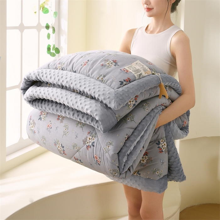 91家纺网 家纺一手货源 找家纺 云家 2024新款A类全棉豆豆绒被子被芯纯棉豆豆被冬被大豆被 桔梗花