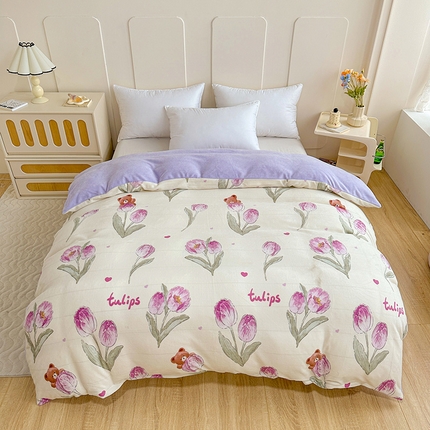 卡普二店 2024新款牛奶绒印花单被套 郁金香