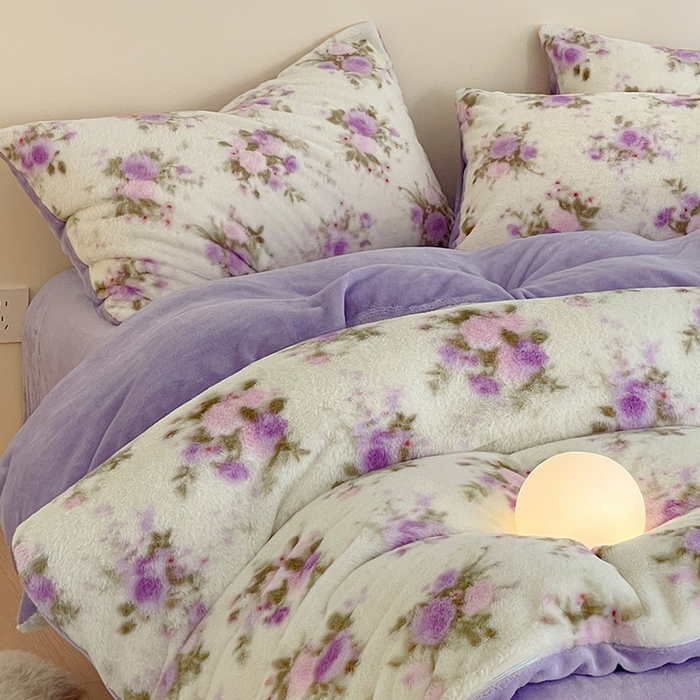 91家纺网 家纺一手货源 找家纺 安哆啦家纺 2024新款ins风高克重兔毛绒四件套 花团锦簇