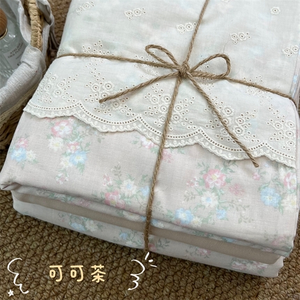 91家纺网 家纺一手货源 找家纺 （总）2024新款全棉印花双层纱四件套--蕾丝花边款