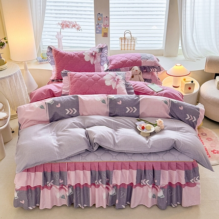 91家纺网 家纺一手货源 找家纺 （总）优家居 2025新款芦荟棉双层边夹棉床裙四件套