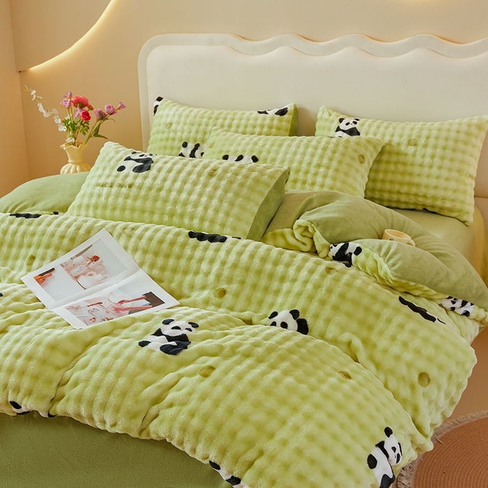 91家纺网 家纺一手货源 找家纺 巧格家纺 2025新款A类加厚泡泡牛奶绒印花工艺立体泡泡四件套（买家秀联系商家） 墨蝶翩斑