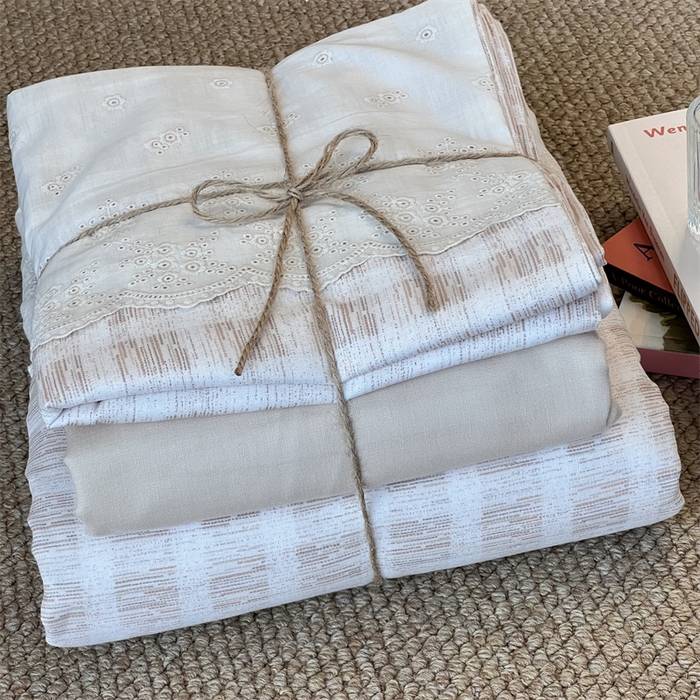 91家纺网 家纺一手货源 找家纺 2024新款全棉印花双层纱四件套--蕾丝花边款 赫伯特