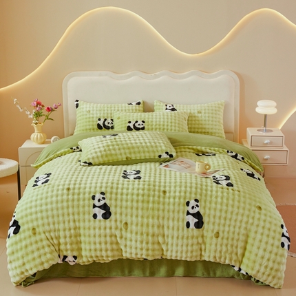 91家纺网 家纺一手货源 找家纺 巧格家纺 2025新款A类加厚泡泡牛奶绒印花工艺立体泡泡四件套（买家秀联系商家） 墨蝶翩斑