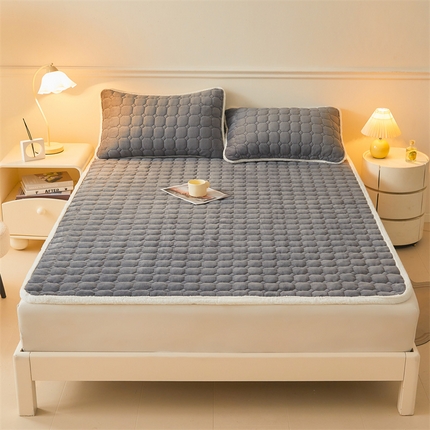 予梦家纺 2024新款纯色牛奶绒夹棉床褥床护垫-莫甘娜 莫甘娜-深灰