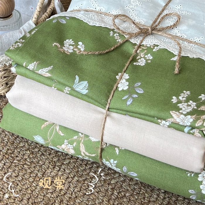 91家纺网 家纺一手货源 找家纺 2024新款全棉印花双层纱四件套--蕾丝花边款 观棠