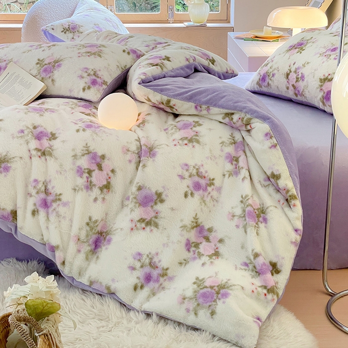 91家纺网 家纺一手货源 找家纺 安哆啦家纺 2024新款ins风高克重兔毛绒四件套 花团锦簇