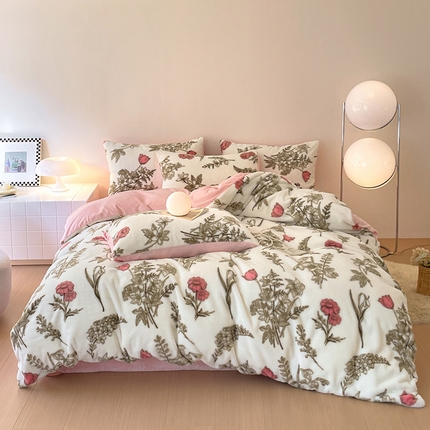 安哆啦家纺 2024新款ins风高克重兔毛绒四件套 彼岸花开