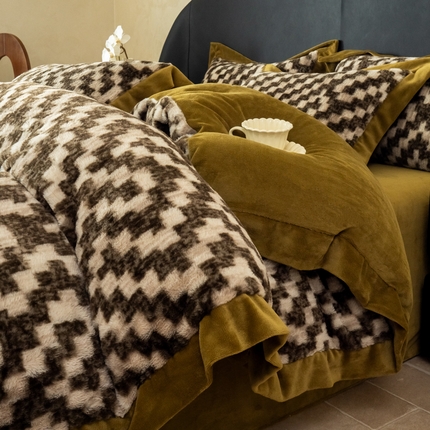 91家纺网 家纺一手货源 找家纺 （总）九花鹿 2024新款A类宽边工艺款丹麦兔毛绒牛奶绒四件套