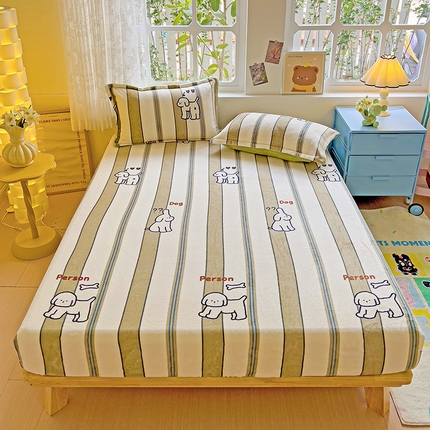 卡普二店 2024新款牛奶绒印花单床笠 呆萌狗狗