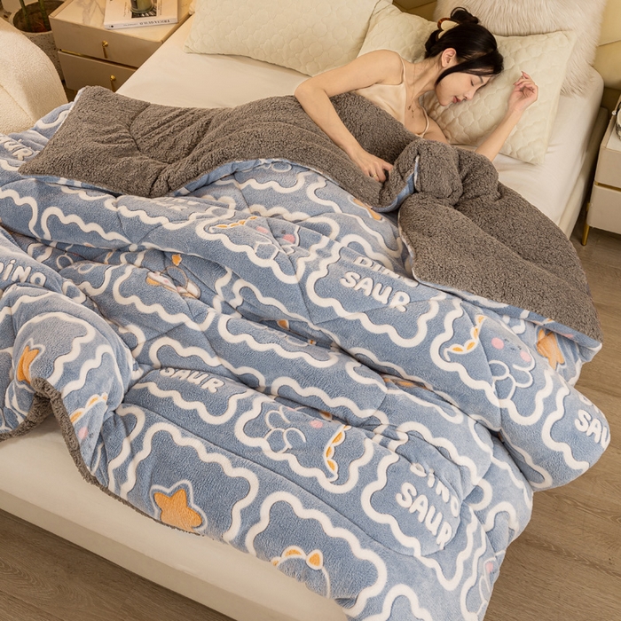 91家纺网 家纺一手货源 找家纺 2025新款直播雪花绒冬被法莱绒羊羔绒牛奶绒被子被芯 恐龙宝贝