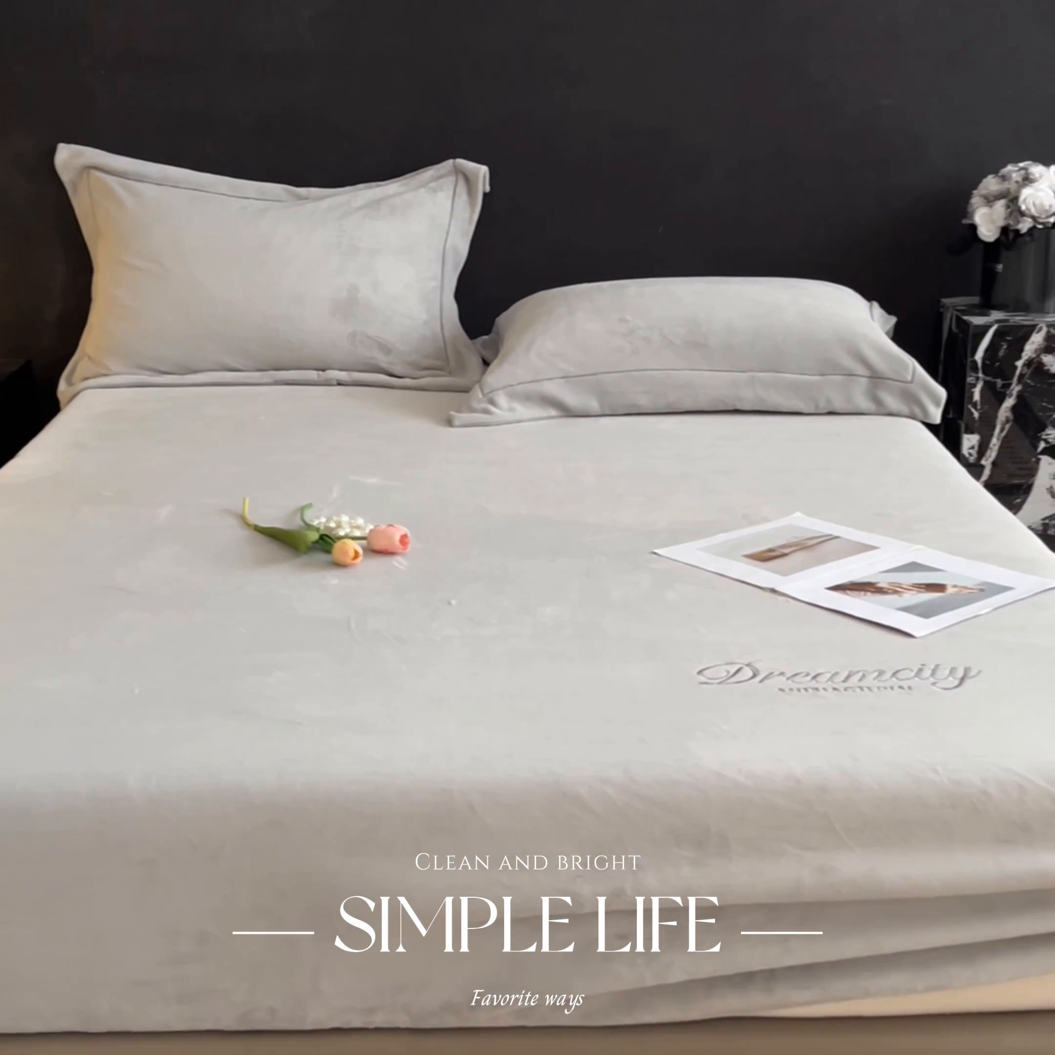 91家纺网 家纺一手货源 找家纺 2025新款A类牛奶绒刺绣床笠-森迪 森迪-薄雾灰