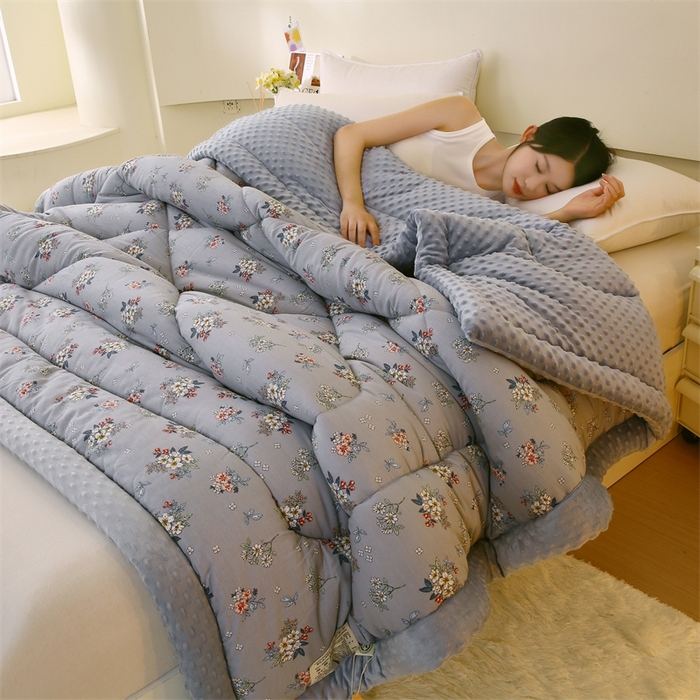 91家纺网 家纺一手货源 找家纺 云家 2024新款A类全棉豆豆绒被子被芯纯棉豆豆被冬被大豆被 桔梗花