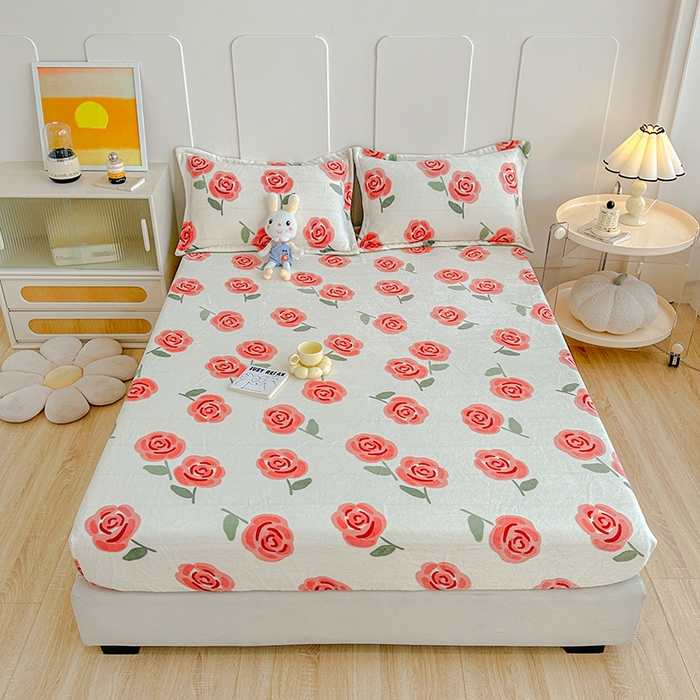 91家纺网 家纺一手货源 找家纺 卡普二店 2024新款牛奶绒印花单床笠 柔伊