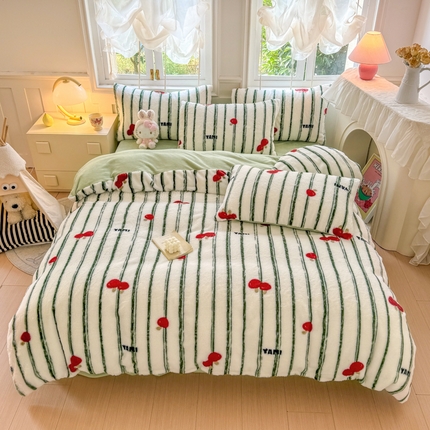 91家纺网 家纺一手货源 找家纺 （总）舒慕家纺 2025新款高克重兔兔绒兔毛绒牛奶绒印花四件套