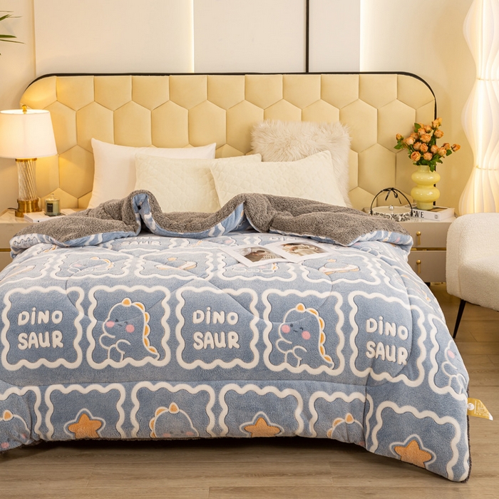 91家纺网 家纺一手货源 找家纺 2025新款直播雪花绒冬被法莱绒羊羔绒牛奶绒被子被芯 恐龙宝贝