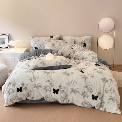 安哆啦家纺 2024新款ins风高克重兔毛绒四件套 有蝶