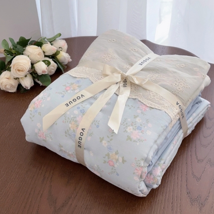 黛馨 2025新款全棉双层纱贴边款四件套 沫蓝-单边款