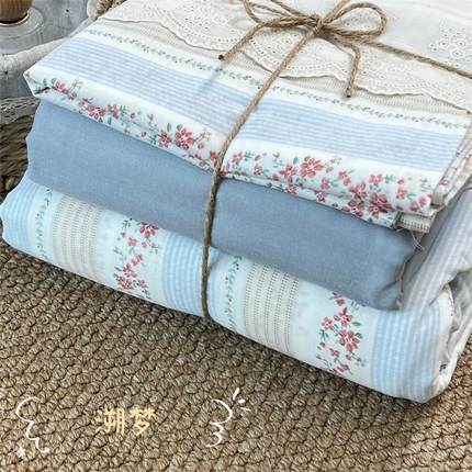 91家纺网 家纺一手货源 找家纺 （总）2024新款全棉印花双层纱四件套--蕾丝花边款