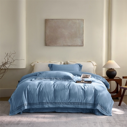 榻尚家居 2024新款加厚婴肤牛奶绒四件套-云梦 云梦-天蓝