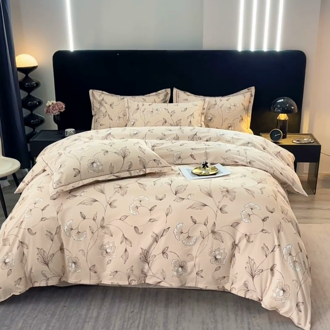 91家纺网 家纺一手货源 找家纺 贝兰仙奴 2024新款亲肤舒适全棉磨毛多规格系列四件套 美兮咖