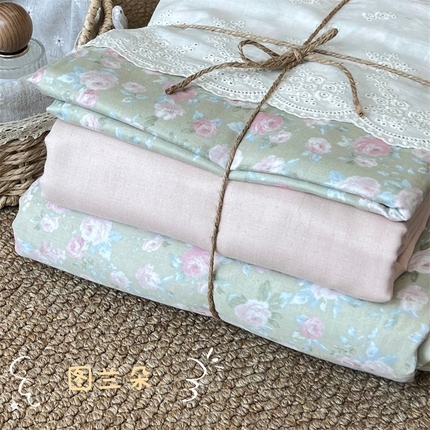 91家纺网 家纺一手货源 找家纺 （总）2024新款全棉印花双层纱四件套--蕾丝花边款