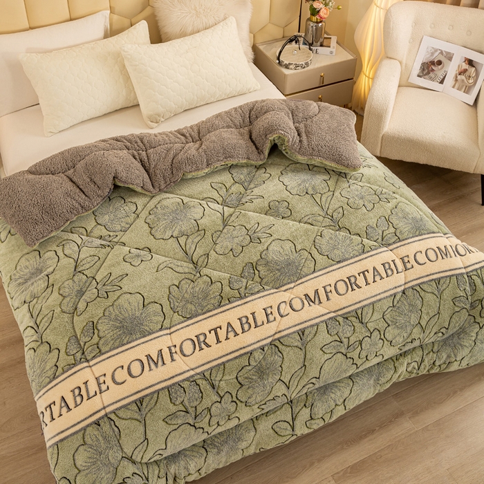 91家纺网 家纺一手货源 找家纺 2025新款直播雪花绒冬被法莱绒羊羔绒牛奶绒被子被芯 枝繁叶茂