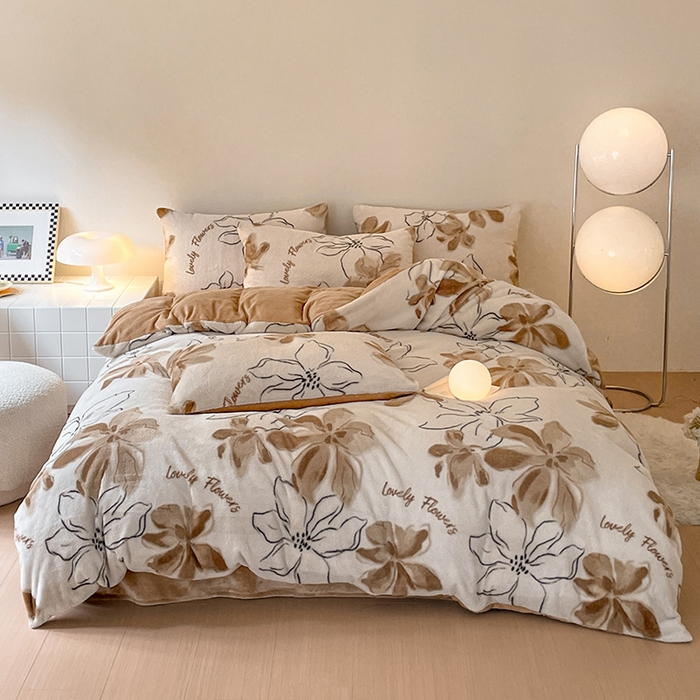 91家纺网 家纺一手货源 找家纺 安哆啦家纺 2024新款ins风高克重兔毛绒四件套 空谷幽兰