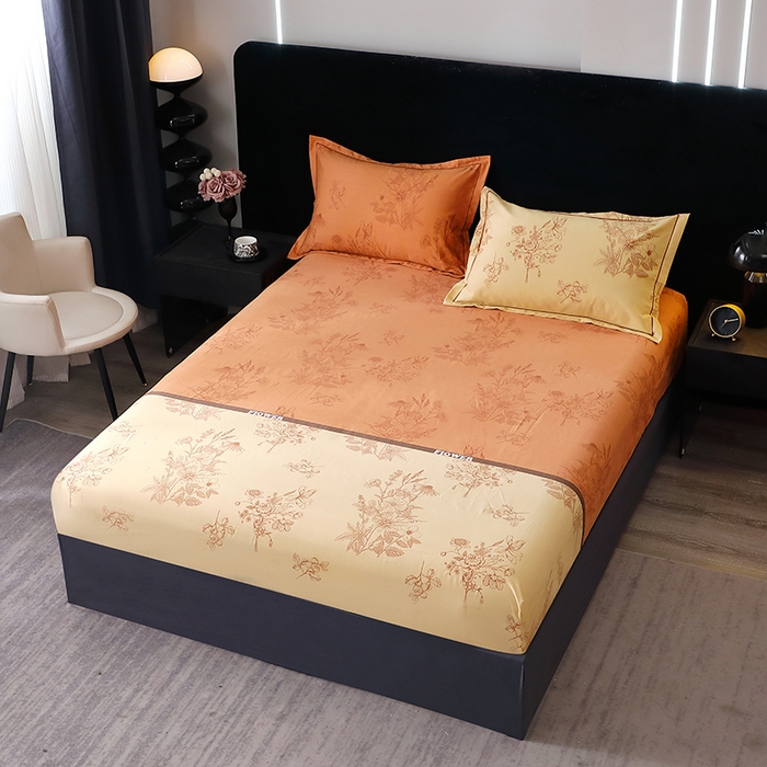 91家纺网 家纺一手货源 找家纺 贝兰仙奴 2024新款亲肤舒适全棉磨毛多规格系列单床笠 绿风铃桔