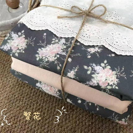 2024新款全棉印花双层纱四件套--蕾丝花边款繁花